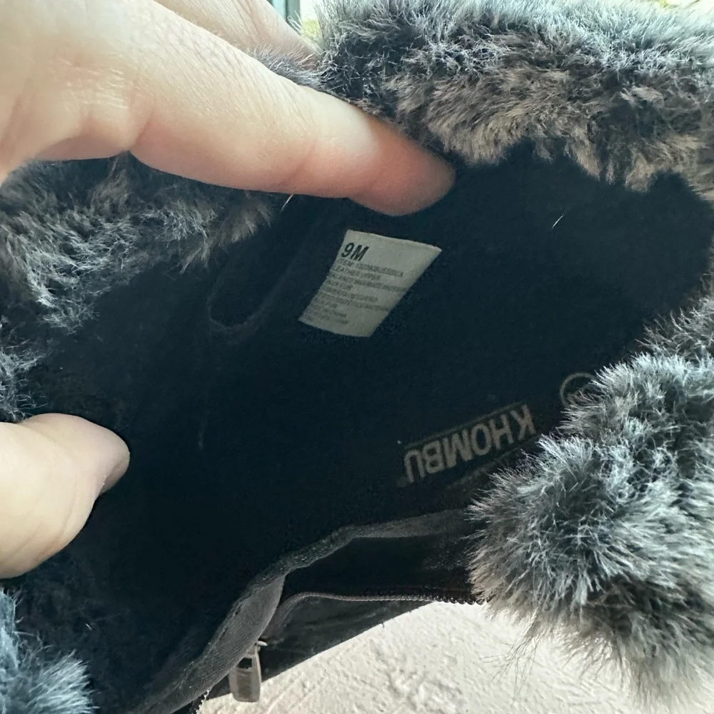 Khombu Jessica Winter Snow Boots Black Leather Faux Fur Size 9M